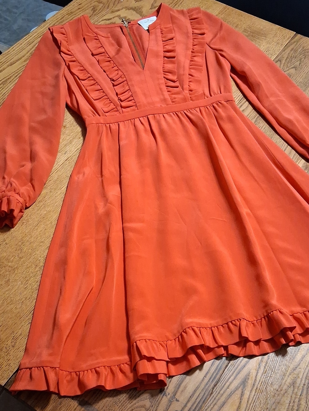 KATE SPADE Womens SILK Dress 2 ORANGE  Long Sleeves Cocktail Party Used